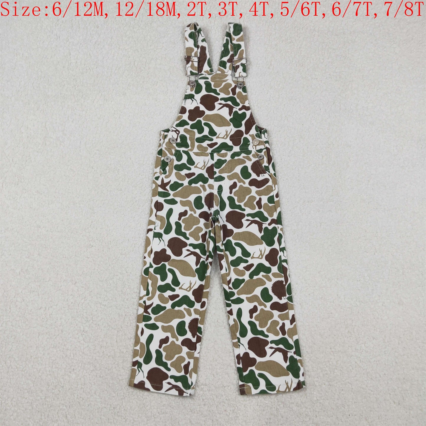 P0828  Duck Dog Deer Brown Camo Print Suspender Denim Kids Overall Hunting Jumpsuits