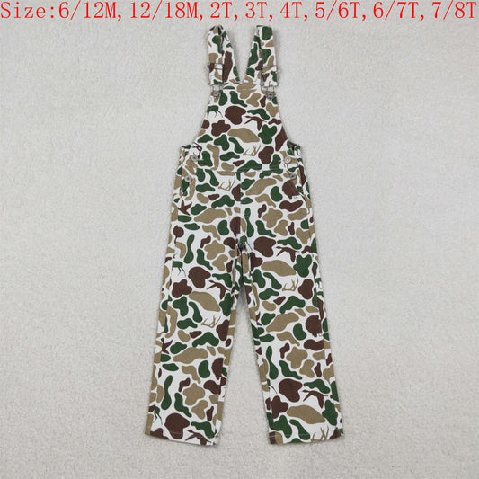 P0828  Duck Dog Deer Brown Camo Print Suspender Denim Kids Overall Hunting Jumpsuits