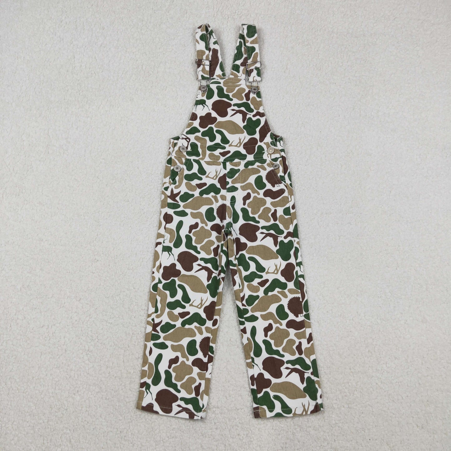 P0828  Duck Dog Deer Brown Camo Print Suspender Denim Kids Overall Hunting Jumpsuits