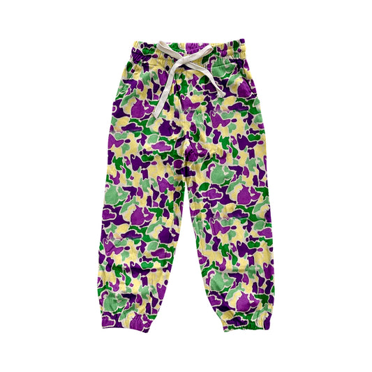 (Pre-order)P0836 Purple Green Camo Print Kids Joggers Mardi Gras Pants