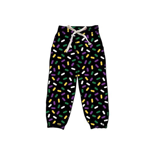 (Pre-order)P0843 Sprinkles Mardi Gras Print Kids Joggers Yoga Pants