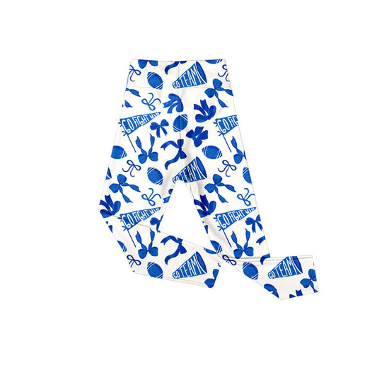 (Pre-order)P0845 Go Team Cheer Bows Blue Print Girls Bottom Yoga Pants