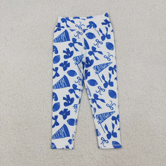 P0845 Go Team Cheer Bows Blue Print Girls Bottom Yoga Pants