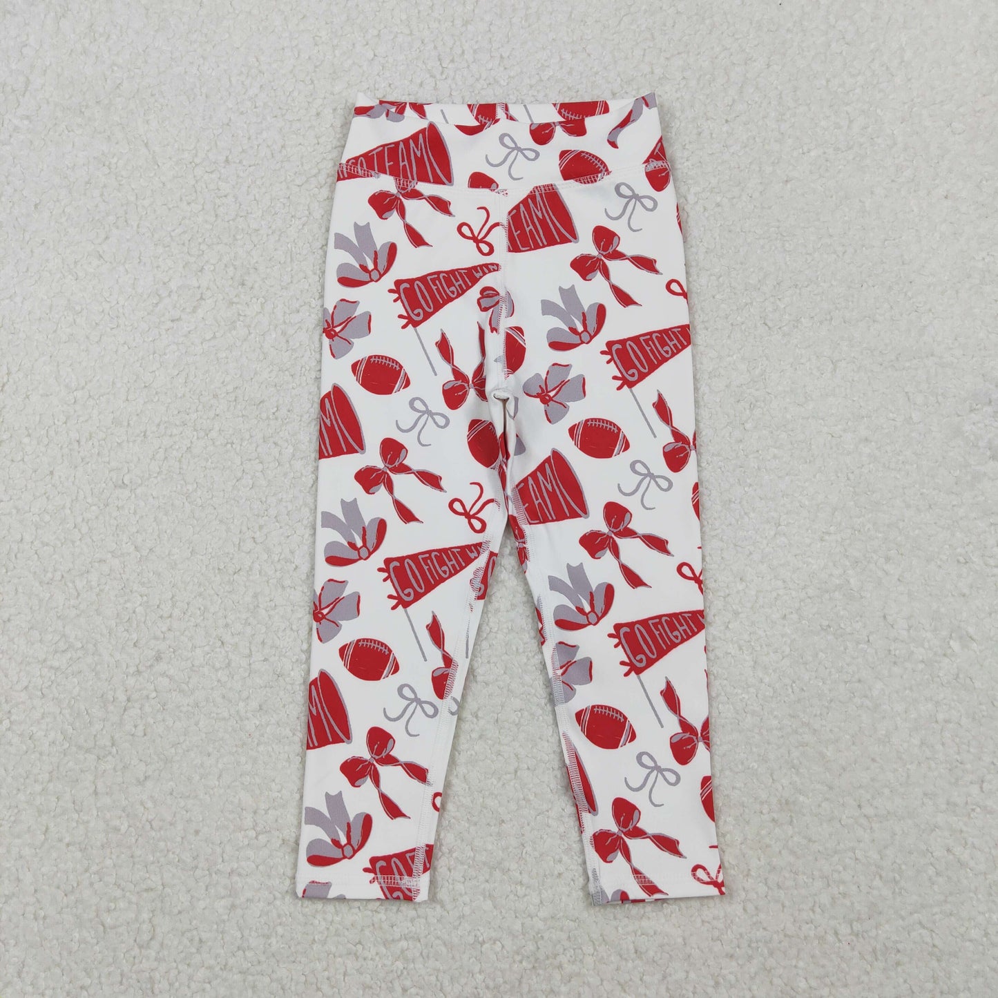 P0846 Go Team Cheer Bows Red Print Girls Bottom Yoga Pants