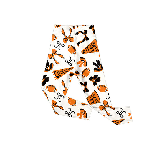 (Pre-order)P0847 Go Team Cheer Bows Orange Print Girls Bottom Yoga Pants