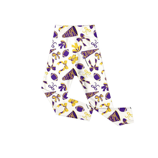 (Pre-order)P0848 Go Team Cheer Bows Purple Print Girls Bottom Yoga Pants