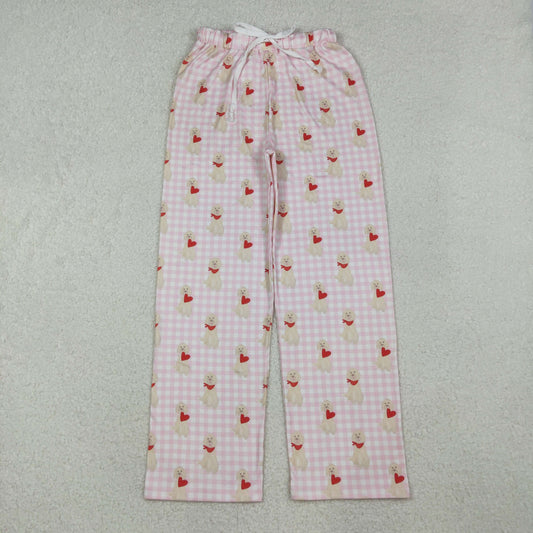 P0849 Adult Dog Heart Plaid Print Woman Valentine's Day Pajamas Pants