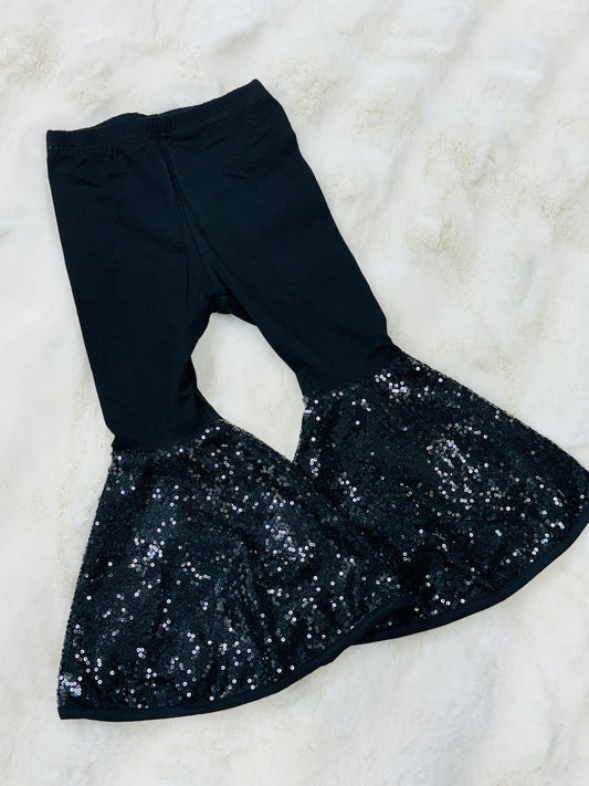 (Pre-order)P0850 Black Sequin Girls Bell Bottom Pants