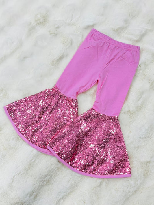 (Pre-order)P0853 Pink Sequin Girls Bell Bottom Pants