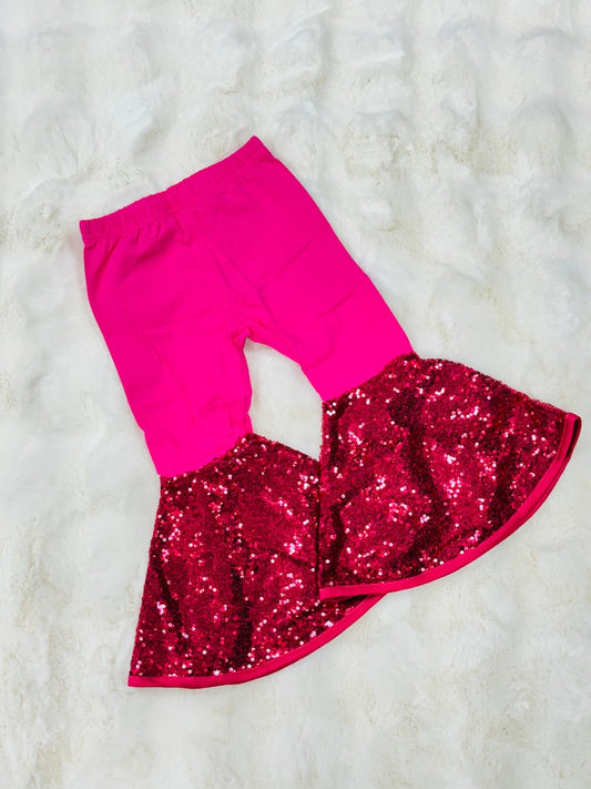 (Pre-order)P0855 Hot Pink Sequin Girls Bell Bottom Pants