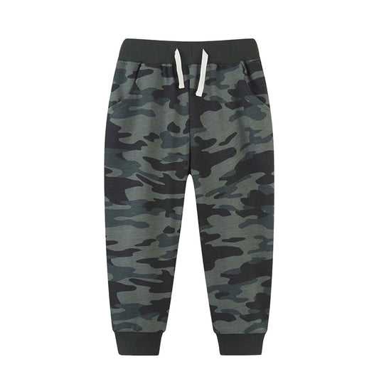 (Pre-order)P0860 Black Camo Print Pockets Boys Bottom Pants