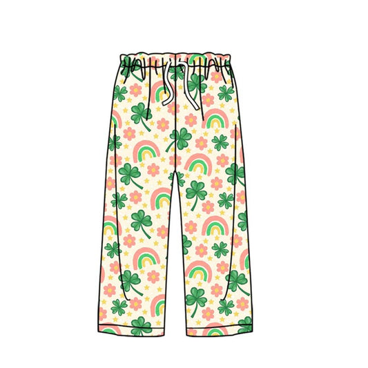 (Pre-order)P0862 Adult Leaf Rainbow Flowers Print Woman St. Patrick's Day Pajamas Pants