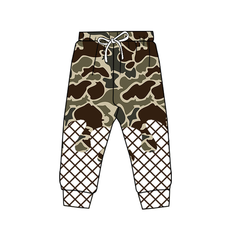 (Pre-order)P0866 Dark Green Brown Camo Print Kids Bottom Pants