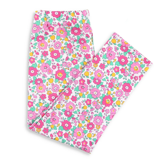 (Pre-order)P0870 Hot Pink Flowers Print Girls Bottom Pants