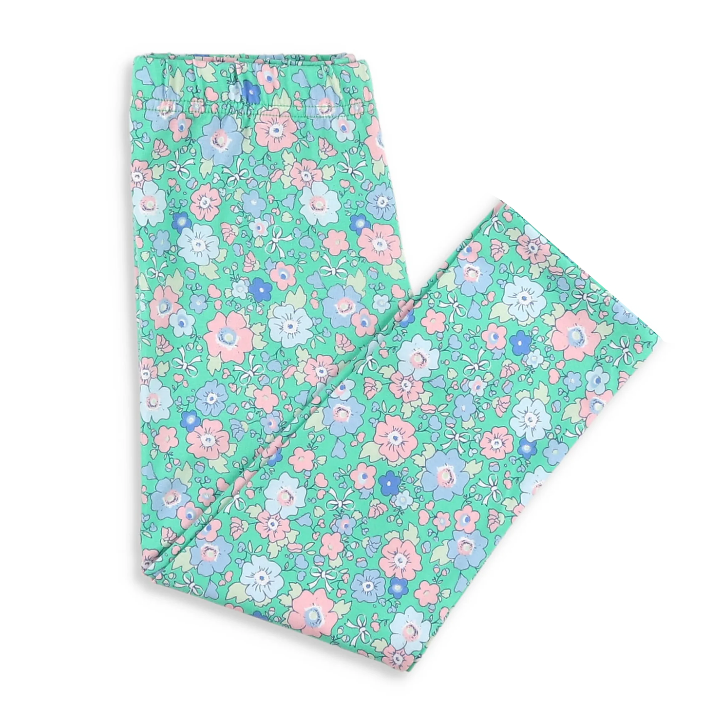 (Pre-order)P0874 Blue Pink Flowers Print Girls Bottom Pants
