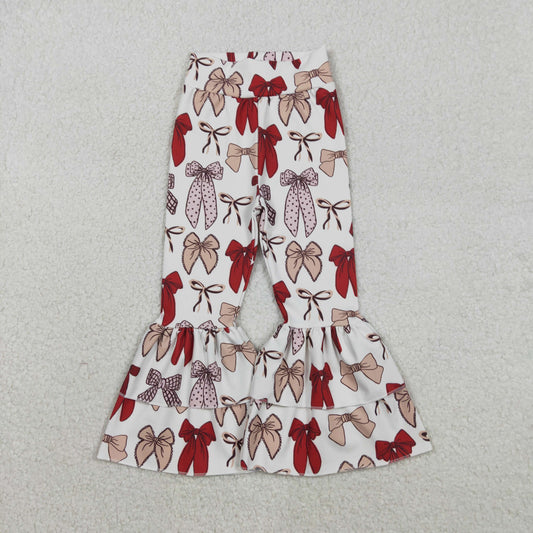P0885 Brown Bows Print Girls Bell Bottom Yoga Pants