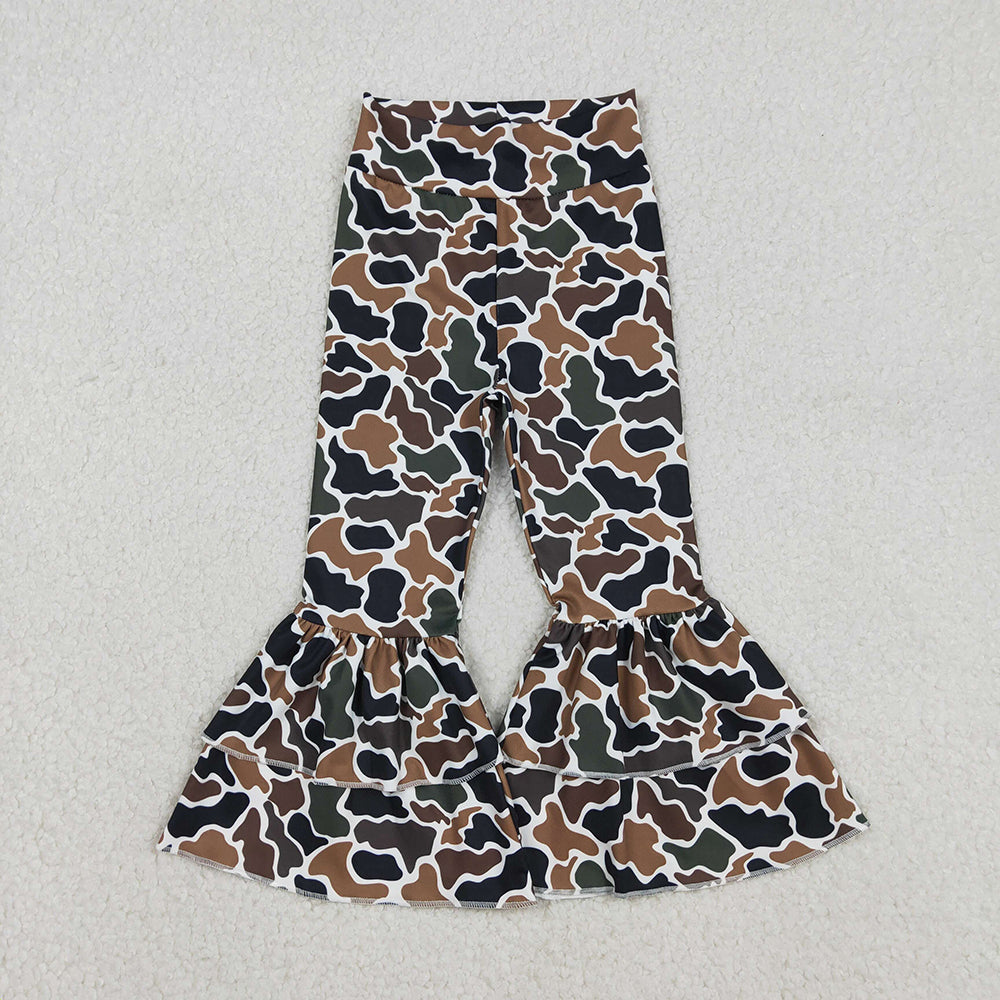 P0887 Brown Camo Print Girls Bell Bottom Yoga Pants