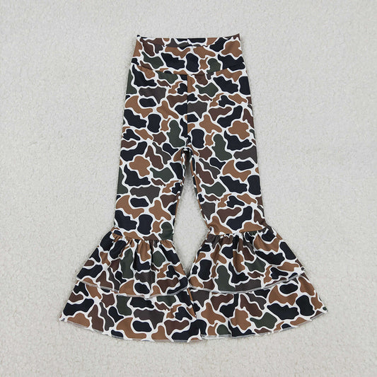 P0887 Brown Camo Print Girls Bell Bottom Yoga Pants