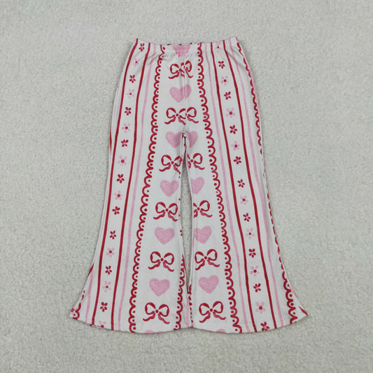 P0894 Heart Bows Flowers Print Girls Valentine's Day Bell Bottom Pants
