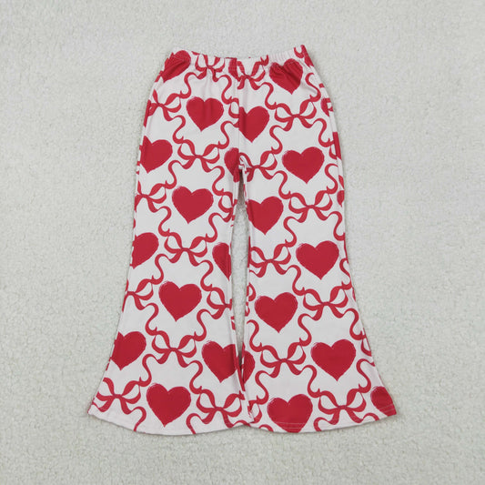 P0895 Heart Bows Red Print Girls Valentine's Day Bell Bottom Pants