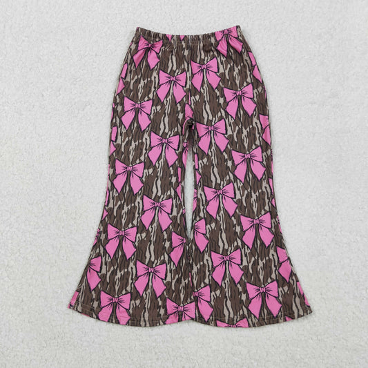 P0896 Pink Bows Camo Print Girls Bell Bottom Pants