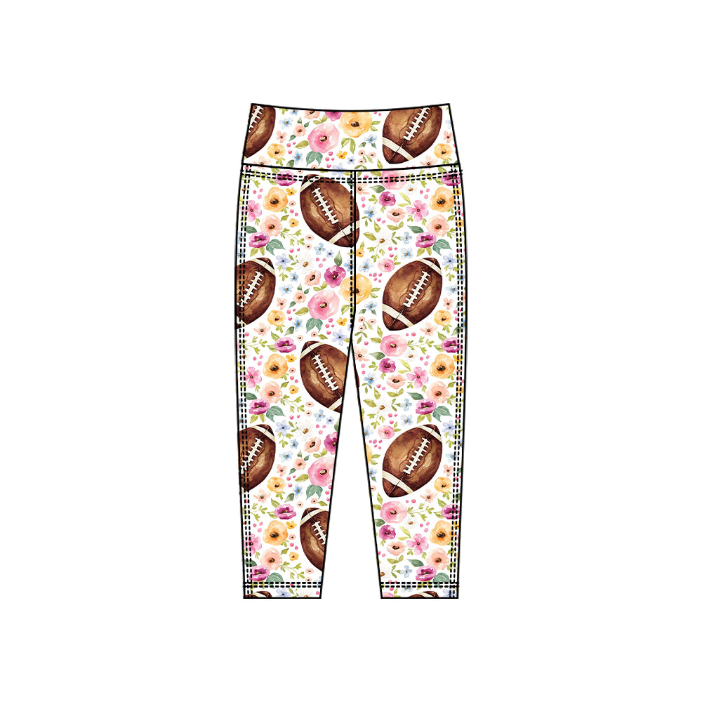 (Pre-order)P0919 Football Colorful Flowers Print Girls Bottom Legging Yoga Pants
