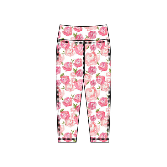 (Pre-order)P0920 Pink Flowers Print Girls Bottom Legging Yoga Pants