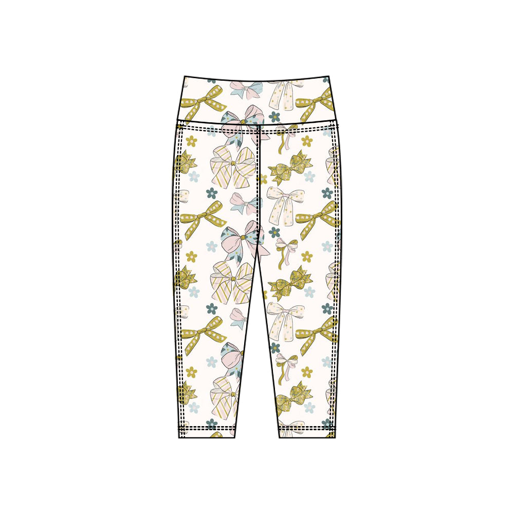 (Pre-order)P0923 Bows Flowers Print Girls Bottom Legging Yoga Pants