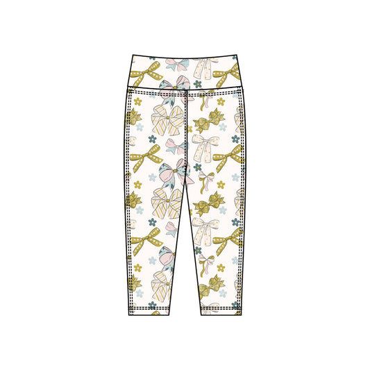 (Pre-order)P0923 Bows Flowers Print Girls Bottom Legging Yoga Pants