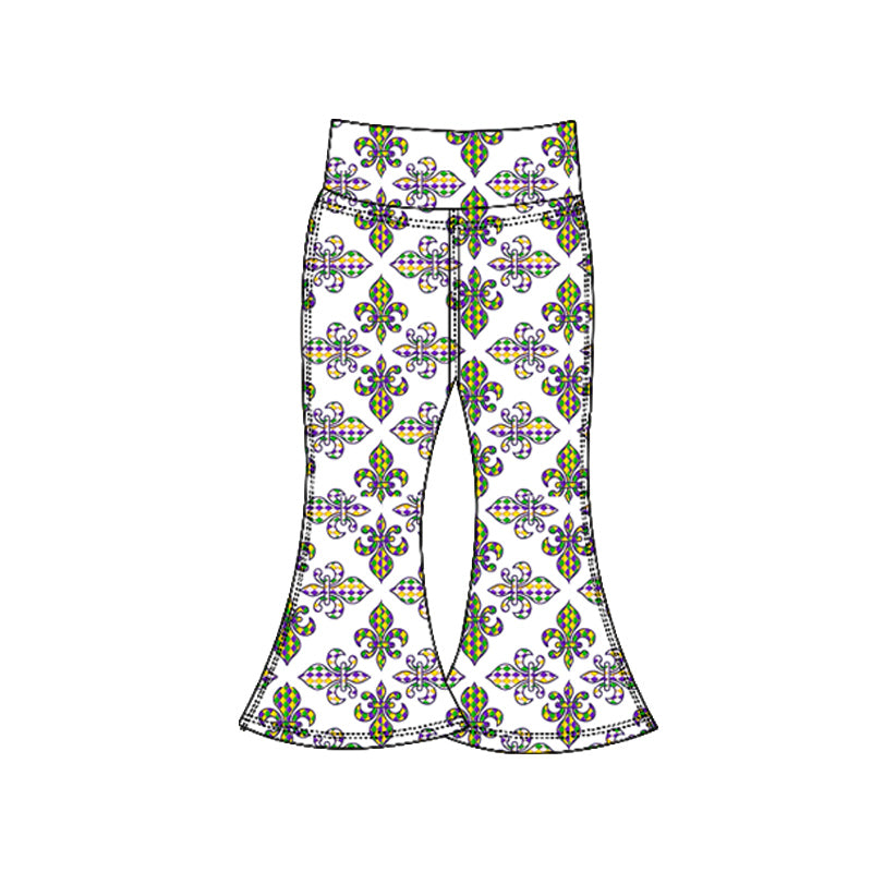 (Pre-order)P0932 Anchor Print Girls Mardi Gras Yoga Bell Bottom Pants
