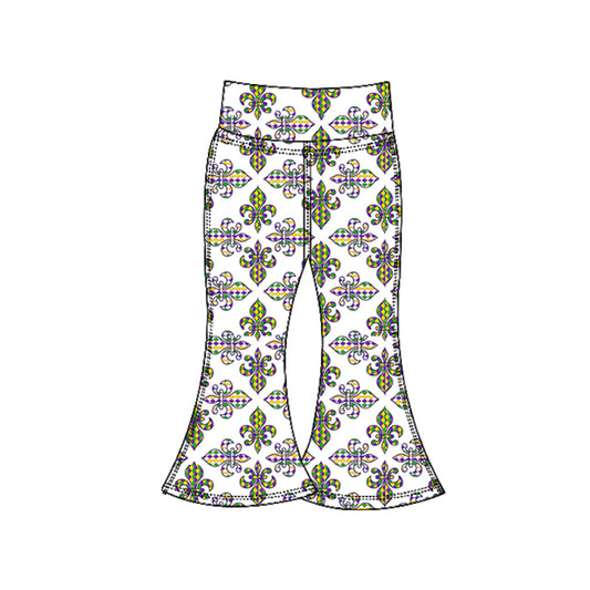 (Pre-order)P0932 Anchor Print Girls Mardi Gras Yoga Bell Bottom Pants