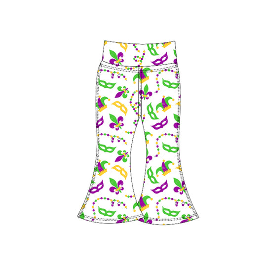 (Pre-order)P0933 Anchor Mask Hat Print Girls Mardi Gras Yoga Bell Bottom Pants