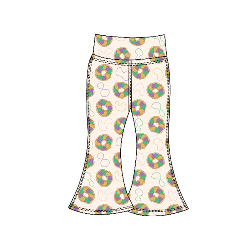 (Pre-order)P0935 Donut Print Girls Mardi Gras Yoga Bell Bottom Pants