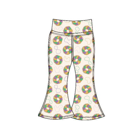 (Pre-order)P0935 Donut Print Girls Mardi Gras Yoga Bell Bottom Pants