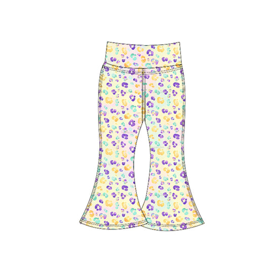 (Pre-order)P0937 Colorful Leopard Print Girls Mardi Gras Yoga Bell Bottom Pants