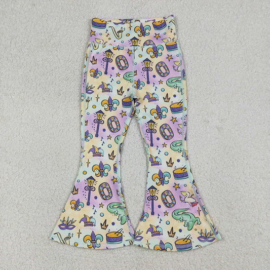 P0938 Mask Hat Anchor Crocodile Print Girls Mardi Gras Yoga Bell Bottom Pants