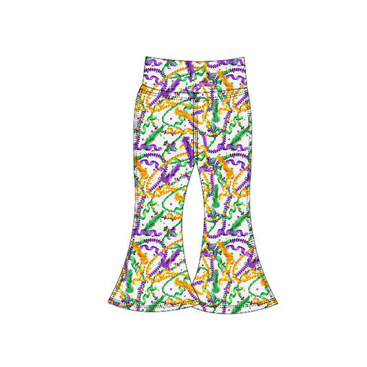 (Pre-order)P0941 Feather Anchor Print Girls Mardi Gras Yoga Bell Bottom Pants