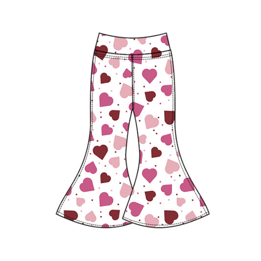 (Pre-order)P0942 Heart Print Girls Valentine's Day Yoga Bell Bottom Pants