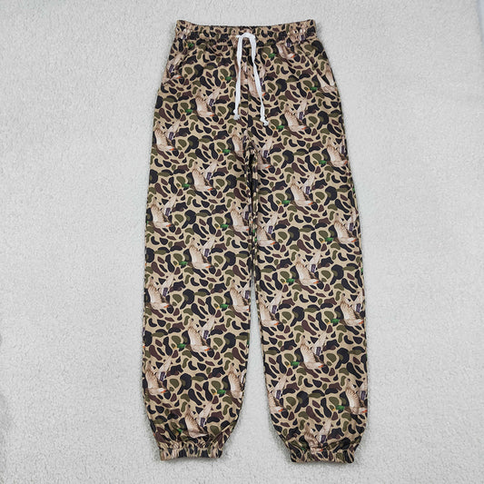 P1004 Adult Duck Green Camo Print Woman Bottom Joggers Pockets Pants