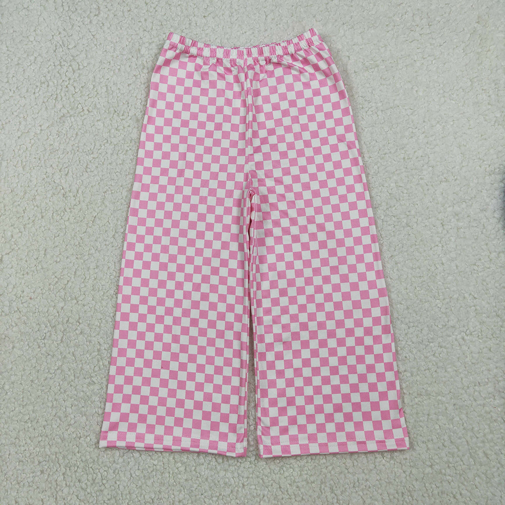 P1018 Pink Plaid Print Girls Bottom Pants