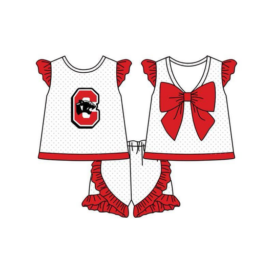 (Custom Design Preorder MOQ 5) Team's C PANTHERS Backless Bow Top Dots Shorts Girls Summer Clothes Set