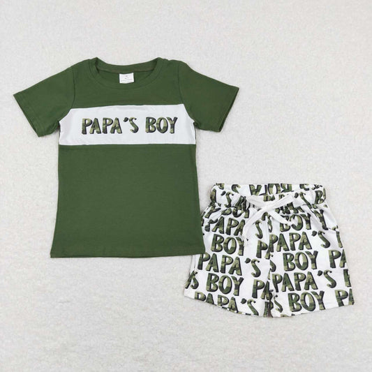 BSSO0512 PAPA'S BOY Green Camo Print Boys Summer Clothes Set