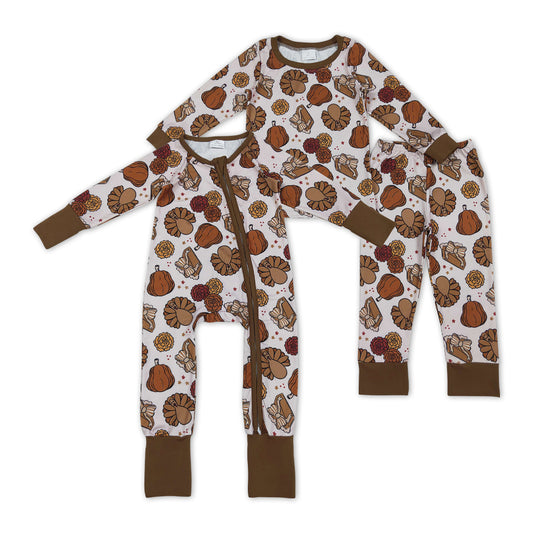 Pie Pumpkin Turky Print Girls Thanksgiving Clothes Sisters Matching Wear