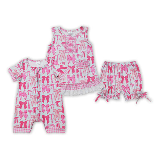 Pink Bows Print Sisters Summer Matching Clothes