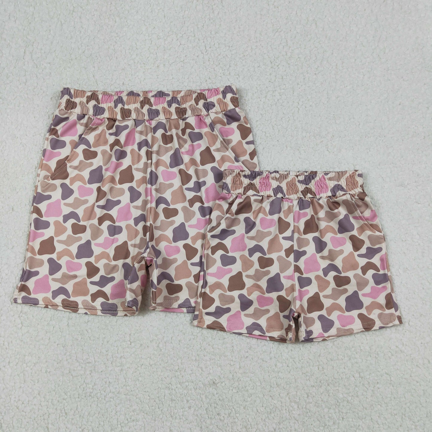 Pink Brown Camo Print Mommy and Me Summer Bottom Shorts