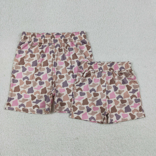 Pink Brown Camo Print Mommy and Me Summer Bottom Shorts