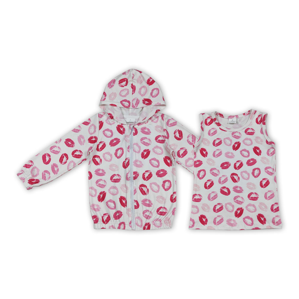 Pink Kiss Top Pink Stripes Bell Jeans Girls Valentine's Day Clothes Set