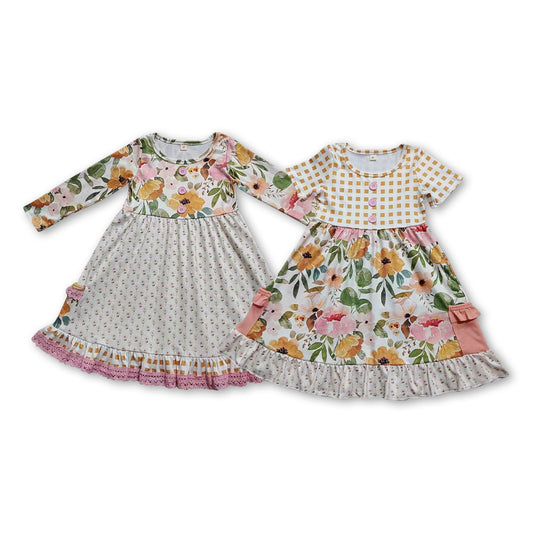 (Promotion)Pink Orange Flowers Girls Knee Length Dresses Sisters Wear