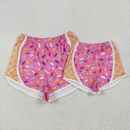 Pink Sprinkles Print Mom and Me Summer Bottom Yoga Shorts