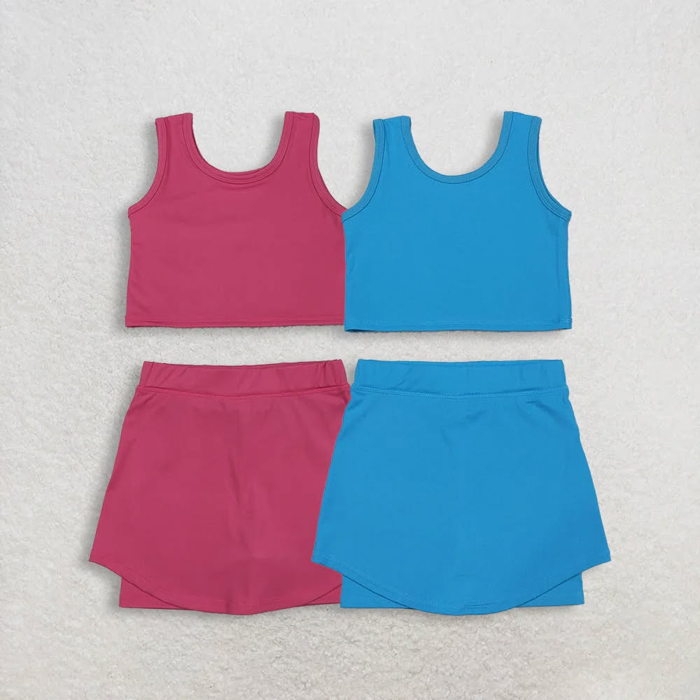 Pink & Blue Tank Top Skirts Shorts Girls Summer Yoga Outfits Sisters Wear